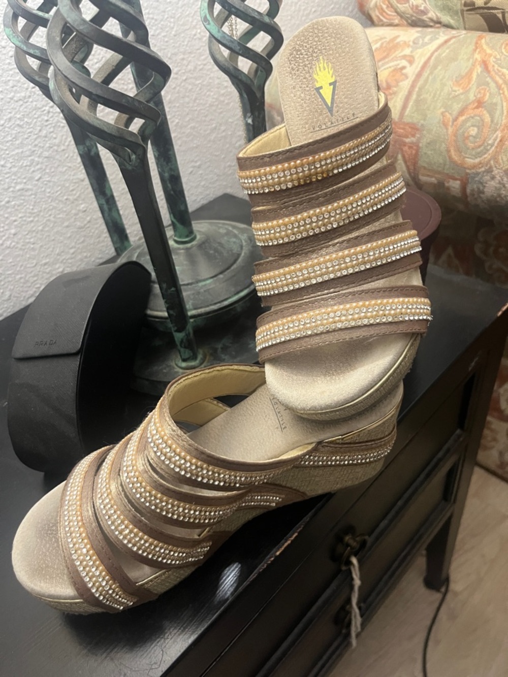 Volatile sparkly Women’s rhinestone and soft leather comfy Wedge Sandals